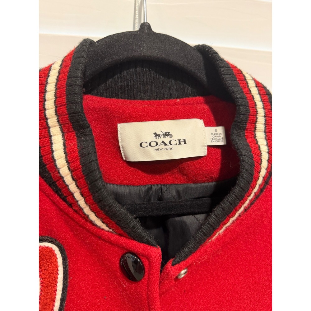 Coach New York Womens Red Wool Goat Leather Varsity Letterman Jacket F20496 S - Picture 2 of 9